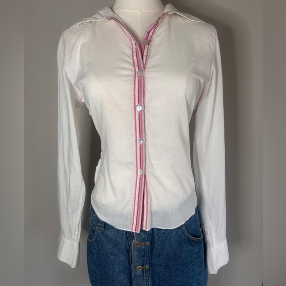 Y2K DOLLHOUSE Button Down Shirt Sequin Floral Cross Applique Preppy Western Sz M - Picture 3 of 15